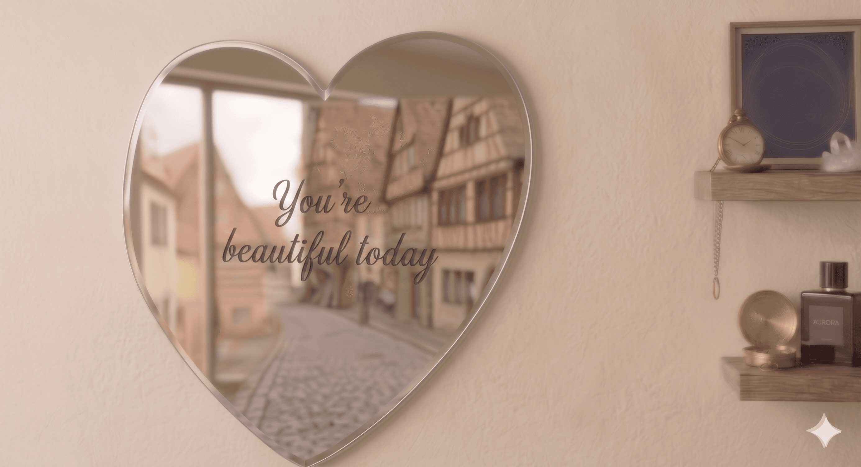Engraved Heart Shaped Mirror